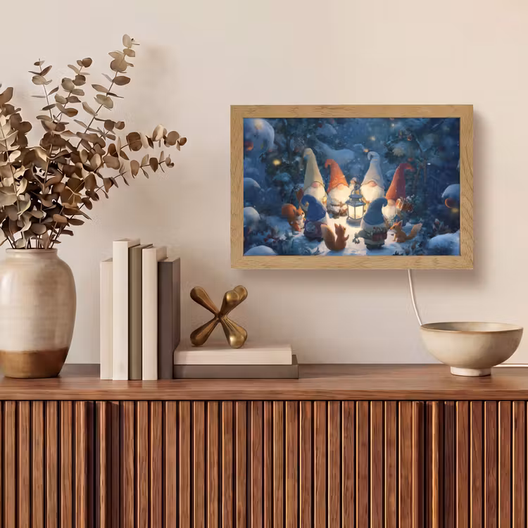Winter - Gnooms - Eekhoorns - Meerkleurig Light Box met kabel (Tafellamp) klein -sfeer2