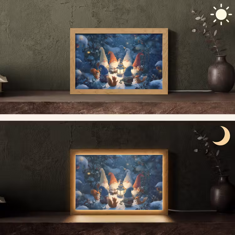 Winter - Gnooms - Eekhoorns - Meerkleurig Light Box met kabel (Tafellamp) klein -sfeer3