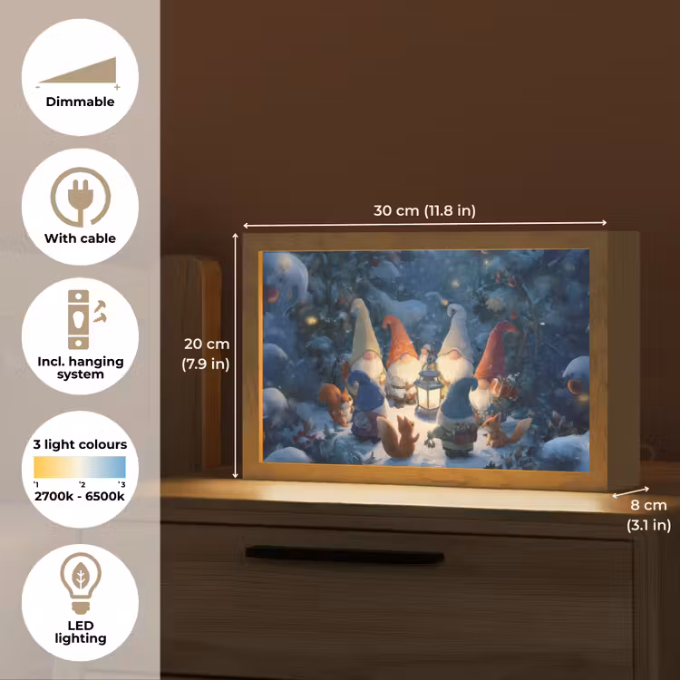 Winter - Gnooms - Eekhoorns - Meerkleurig Light Box met kabel (Tafellamp) klein -USP_EN
