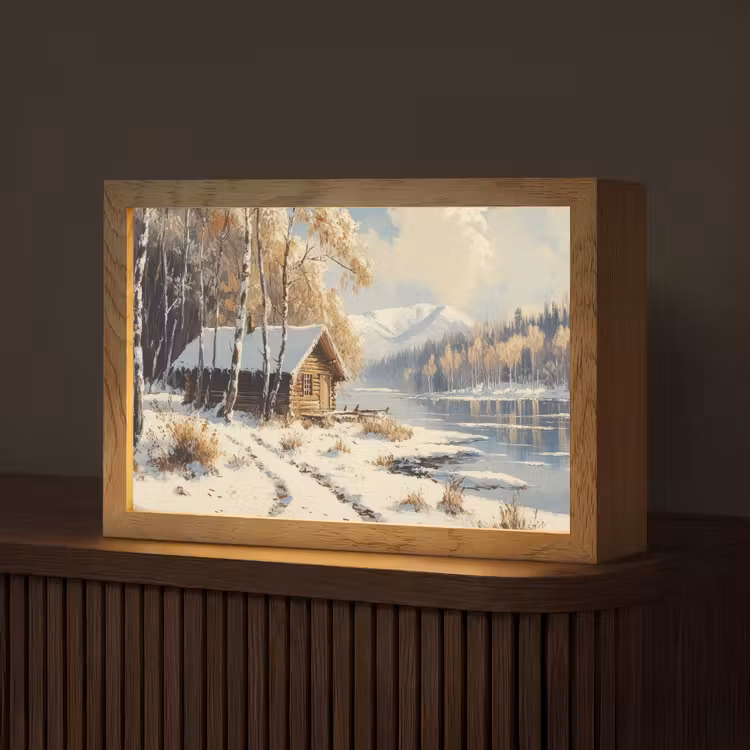 Winter - Sneeuw - Huis - Natuur Light Box met kabel (Tafellamp) klein -z3d_website