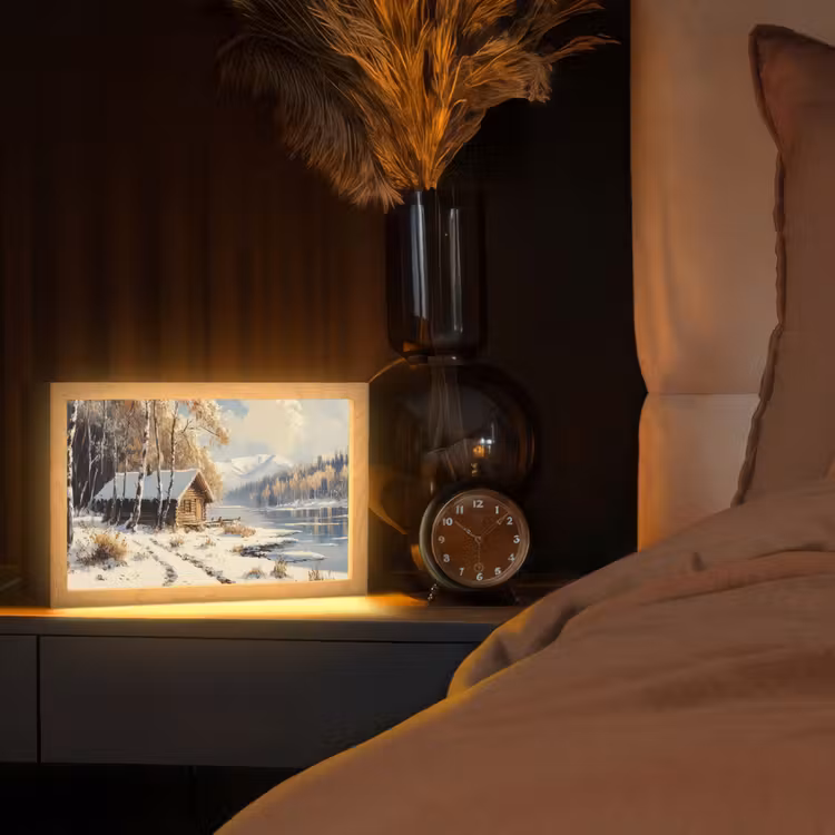 Winter - Sneeuw - Huis - Natuur Light Box met kabel (Tafellamp) klein -sfeer1