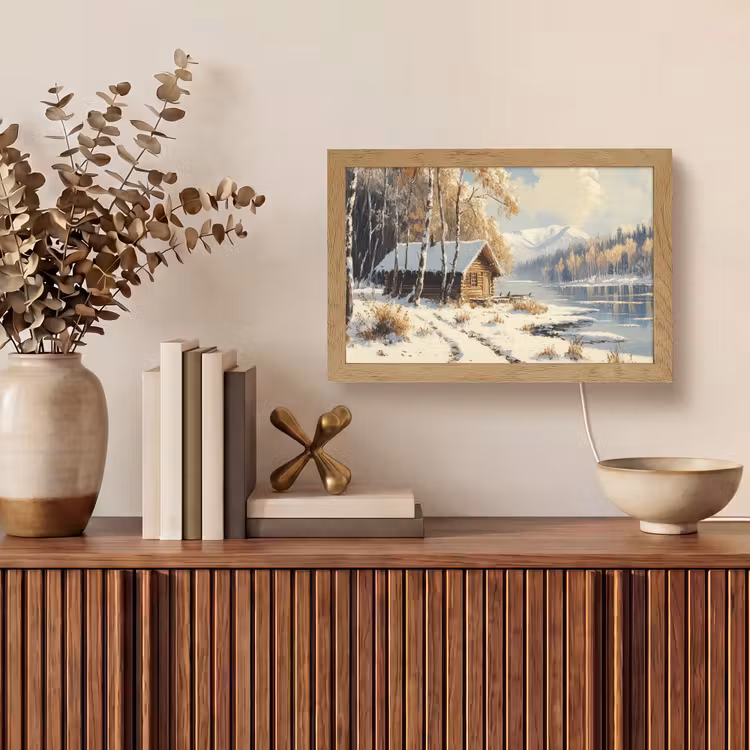 Winter - Sneeuw - Huis - Natuur Light Box met kabel (Tafellamp) klein -sfeer2