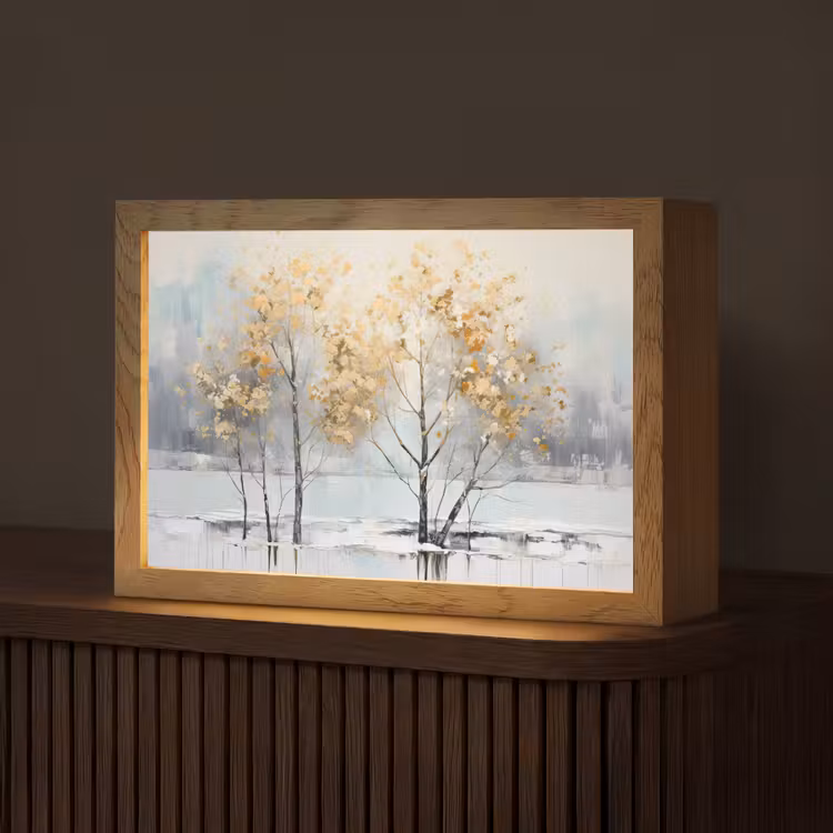 Winter - Bomen - Natuur - Acryl - Kunst Light Box met kabel (Tafellamp) klein -z3d_website