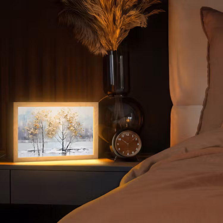 Winter - Bomen - Natuur - Acryl - Kunst Light Box met kabel (Tafellamp) klein -sfeer1