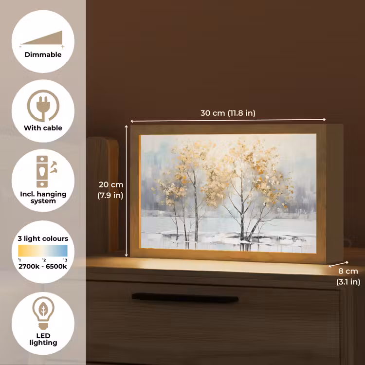 Winter - Bomen - Natuur - Acryl - Kunst Light Box met kabel (Tafellamp) klein -USP_EN