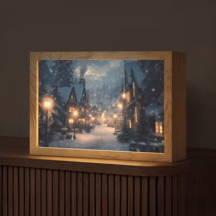 Winterdorp - Sneeuw - Donker Light Box met kabel (Tafellamp) klein -z3d_website
