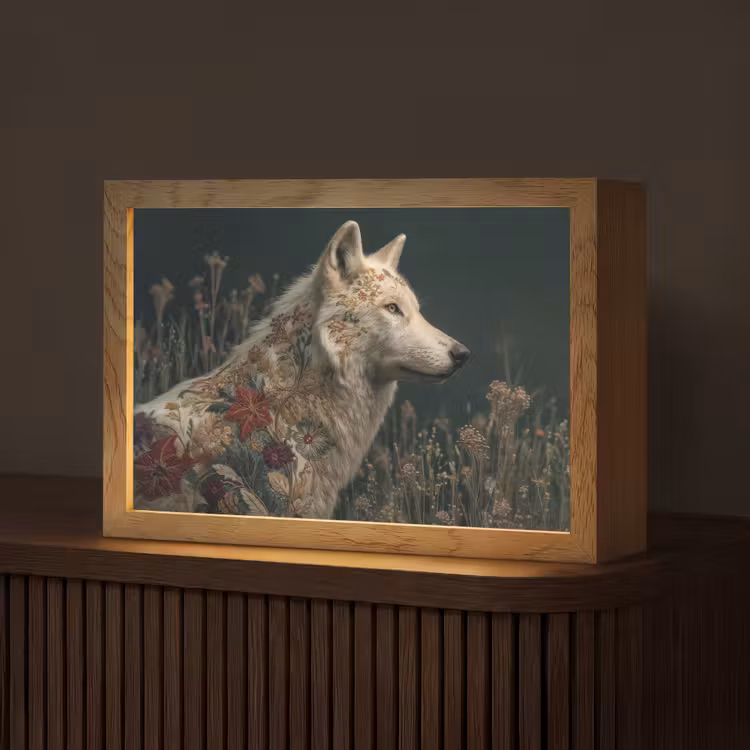 Wolf - Bloemen - Natuur Light Box met kabel (Tafellamp) klein -z3d_website