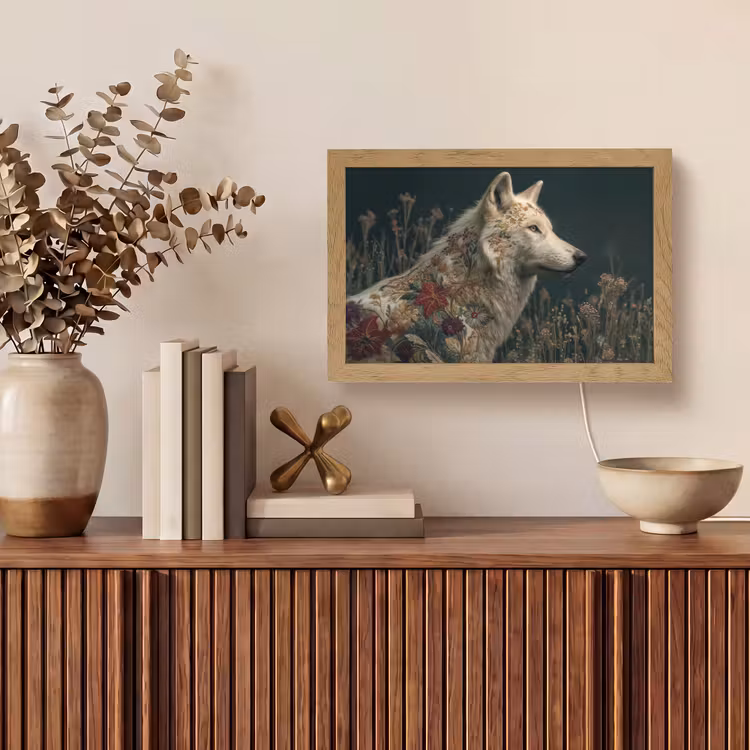 Wolf - Bloemen - Natuur Light Box met kabel (Tafellamp) klein -sfeer2