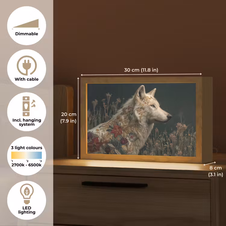 Wolf - Bloemen - Natuur Light Box met kabel (Tafellamp) klein -USP_EN