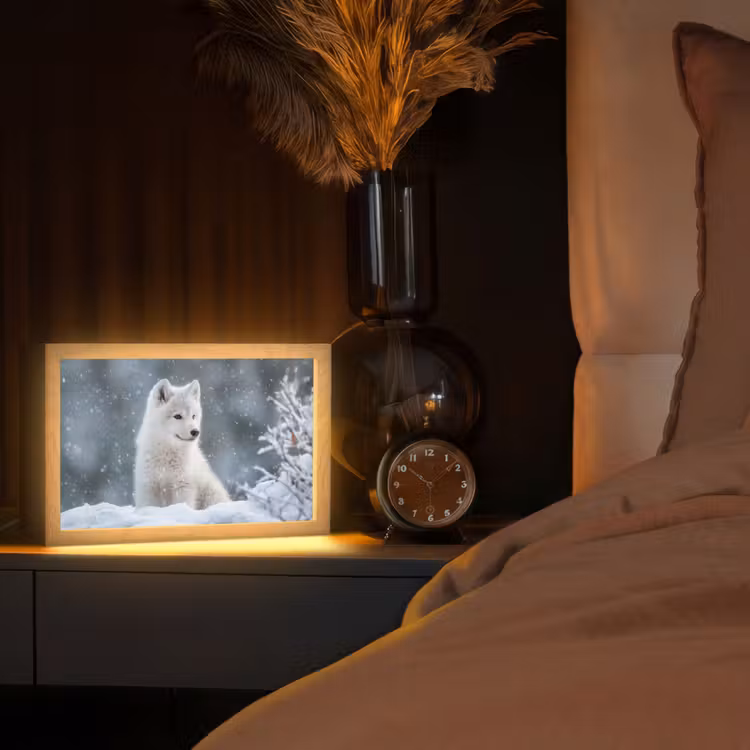Wolf - Pup - Sneeuw Light Box met kabel (Tafellamp) klein -sfeer1