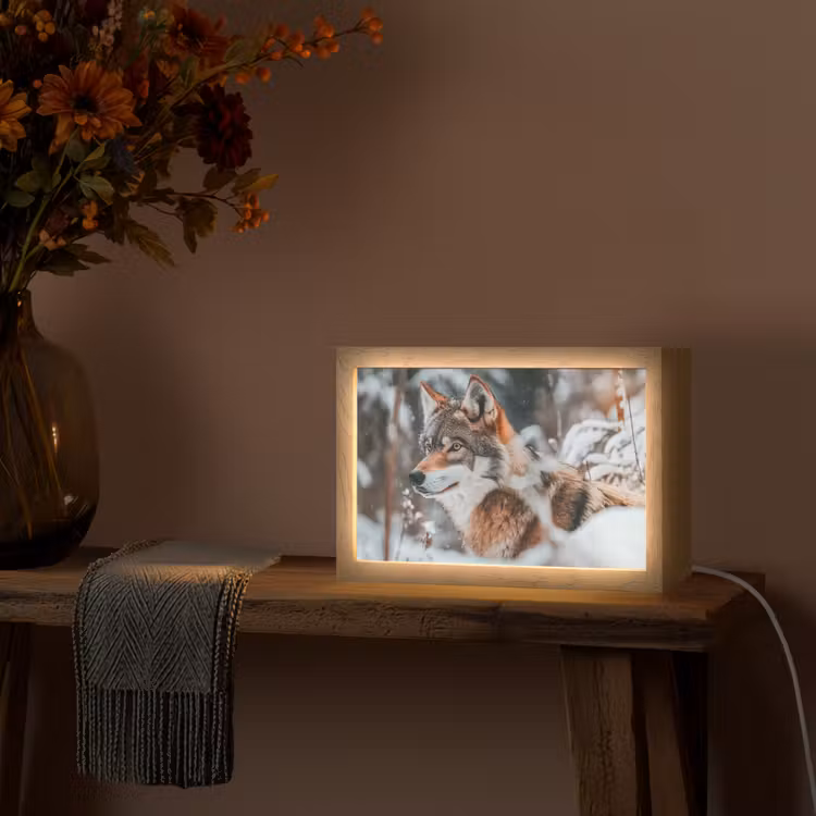 Wolf - Sneeuw - Winter - Dieren - Natuur - Sneeuw Light Box met kabel (Tafellamp) klein -sfeer4