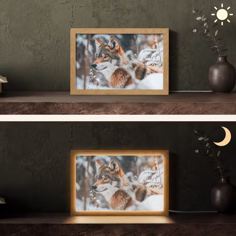 Wolf - Sneeuw - Winter - Dieren - Natuur - Sneeuw Light Box met kabel (Tafellamp) klein -sfeer3