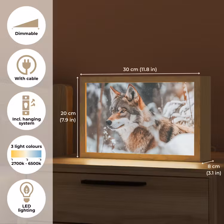 Wolf - Sneeuw - Winter - Dieren - Natuur - Sneeuw Light Box met kabel (Tafellamp) klein -USP_EN