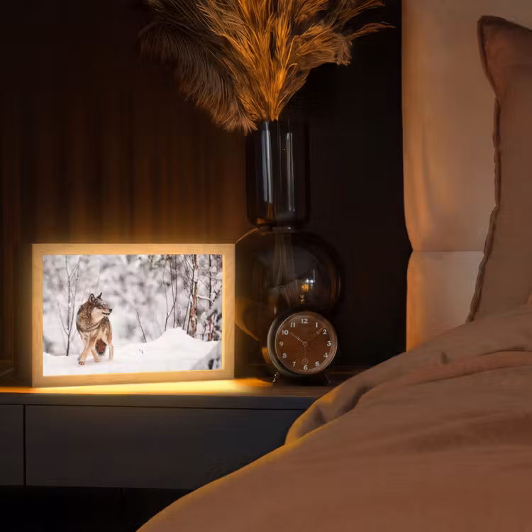 Wolf - Winter - Sneeuw - Natuur - Dieren Light Box met kabel (Tafellamp) klein -sfeer1