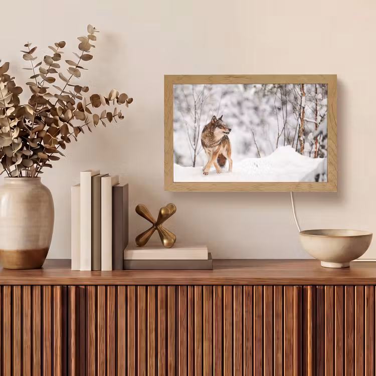 Wolf - Winter - Sneeuw - Natuur - Dieren Light Box met kabel (Tafellamp) klein -sfeer2