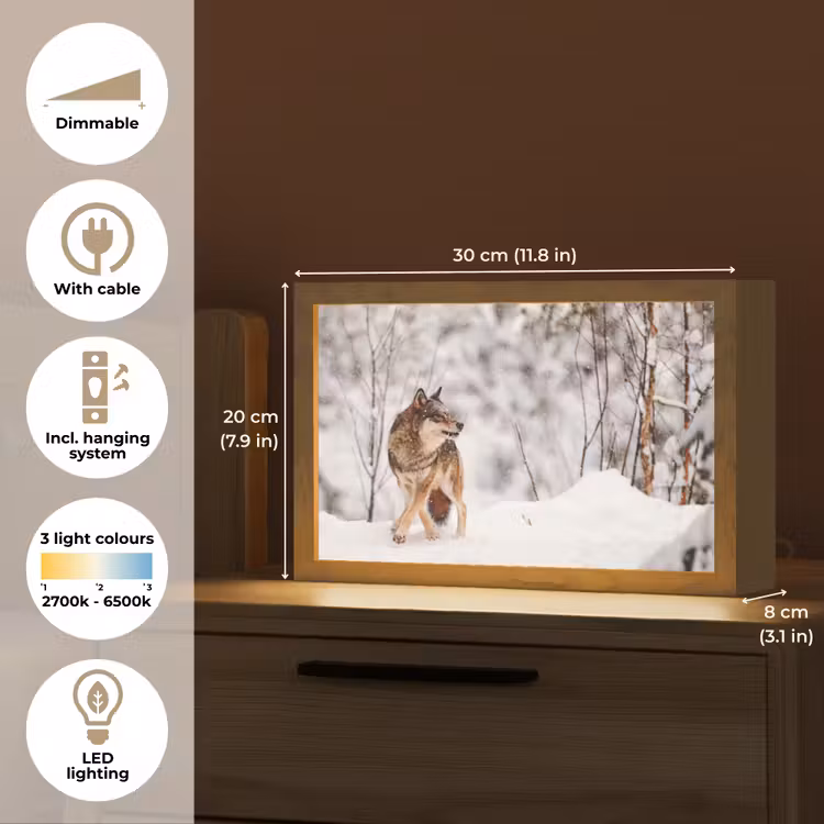 Wolf - Winter - Sneeuw - Natuur - Dieren Light Box met kabel (Tafellamp) klein -USP_EN