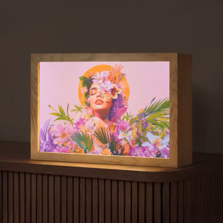 Vrouw - Abstract - Cirkel - Bloemen Light Box met kabel (Tafellamp) klein -z3d_website