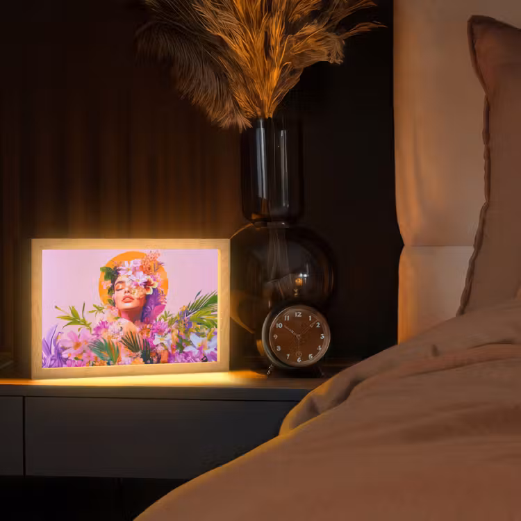 Vrouw - Abstract - Cirkel - Bloemen Light Box met kabel (Tafellamp) klein -sfeer1