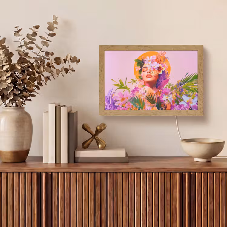 Vrouw - Abstract - Cirkel - Bloemen Light Box met kabel (Tafellamp) klein -sfeer2