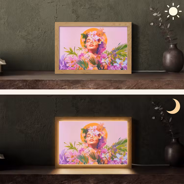 Vrouw - Abstract - Cirkel - Bloemen Light Box met kabel (Tafellamp) klein -sfeer3