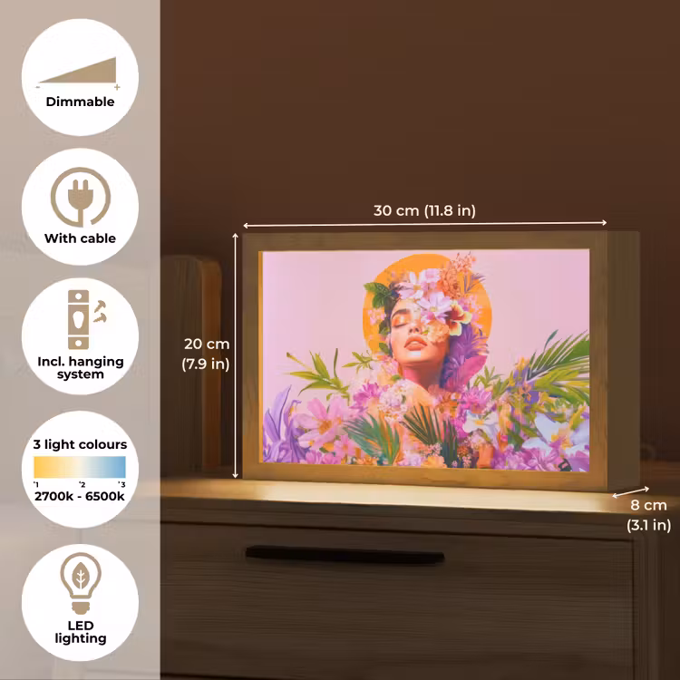 Vrouw - Abstract - Cirkel - Bloemen Light Box met kabel (Tafellamp) klein -USP_EN