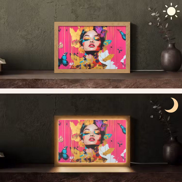 Vrouw - Abstract - Kleurrijk Light Box met kabel (Tafellamp) klein -sfeer3