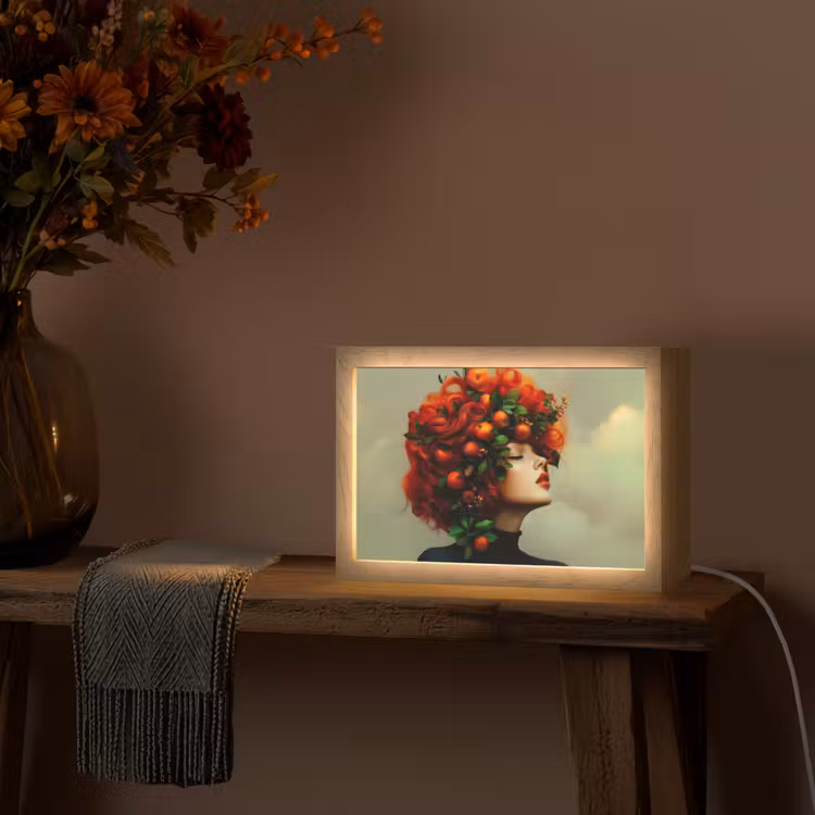 Vrouw - Appels - Rood - Bladeren Light Box met kabel (Tafellamp) klein -sfeer4