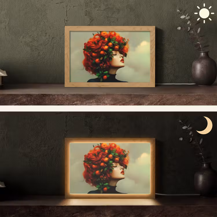 Vrouw - Appels - Rood - Bladeren Light Box met kabel (Tafellamp) klein -sfeer3