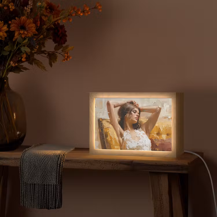 Vrouw - Kunst - Abstract - Modern Light Box met kabel (Tafellamp) klein -sfeer4