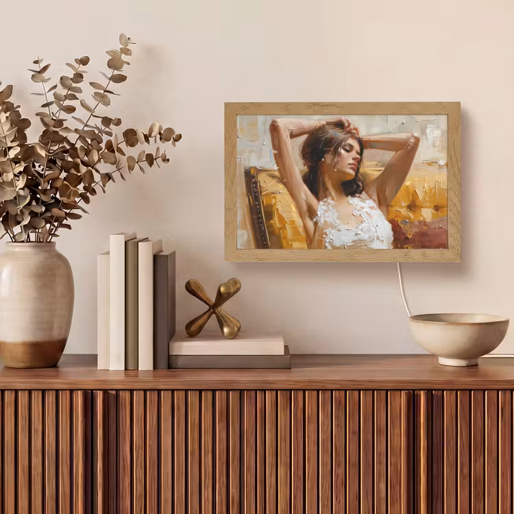 Vrouw - Kunst - Abstract - Modern Light Box met kabel (Tafellamp) klein -sfeer2