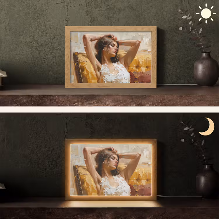 Vrouw - Kunst - Abstract - Modern Light Box met kabel (Tafellamp) klein -sfeer3