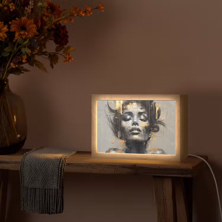 Vrouw - Kunst - Goud - Abstract - Glamour Light Box met kabel (Tafellamp) klein -sfeer4