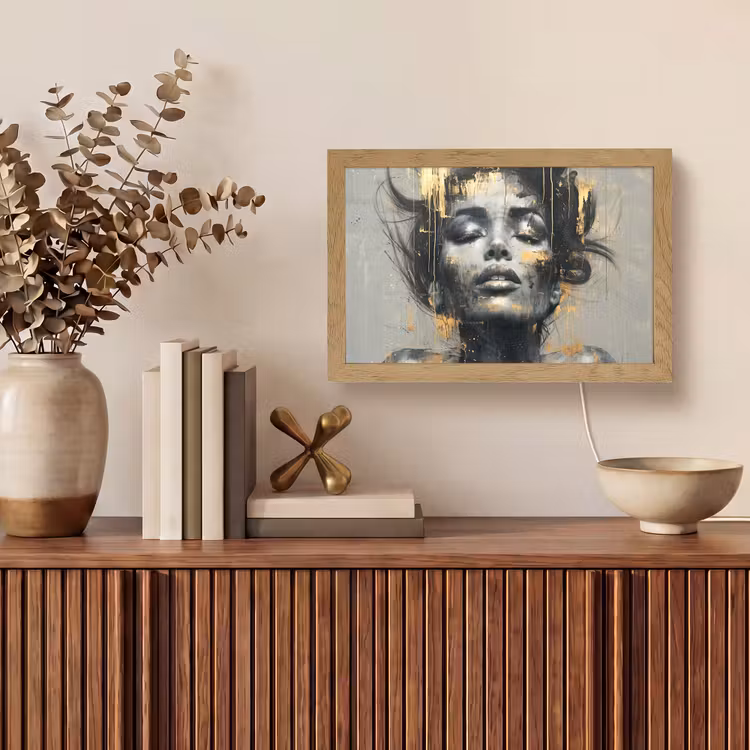 Vrouw - Kunst - Goud - Abstract - Glamour Light Box met kabel (Tafellamp) klein -sfeer2