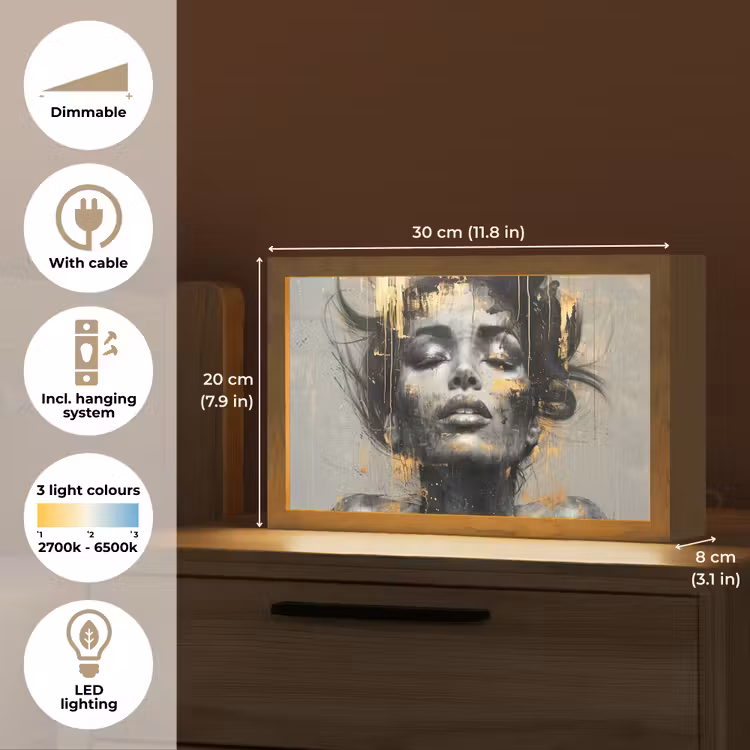 Vrouw - Kunst - Goud - Abstract - Glamour Light Box met kabel (Tafellamp) klein -USP_EN