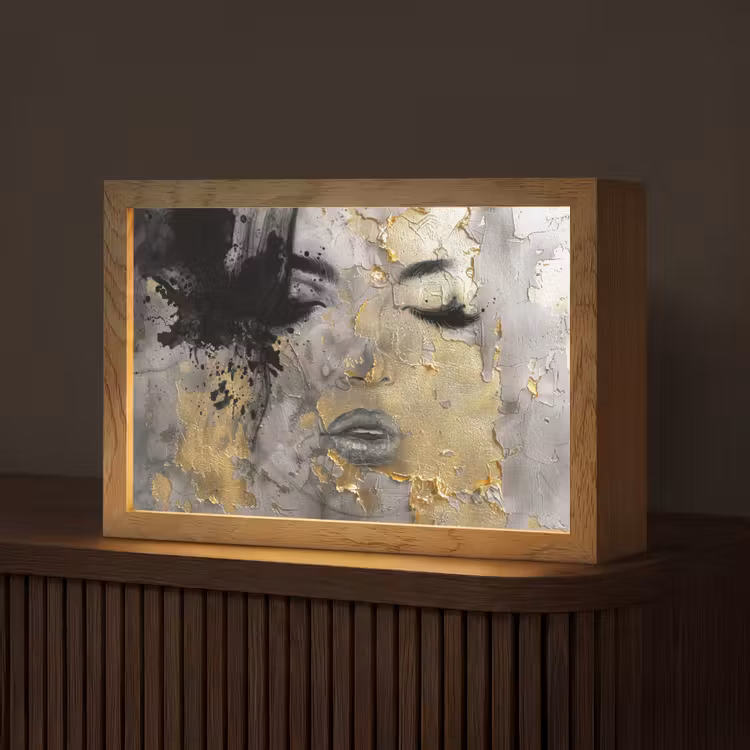Vrouw - Kunst - Goud - Zwart Light Box met kabel (Tafellamp) klein -z3d_website