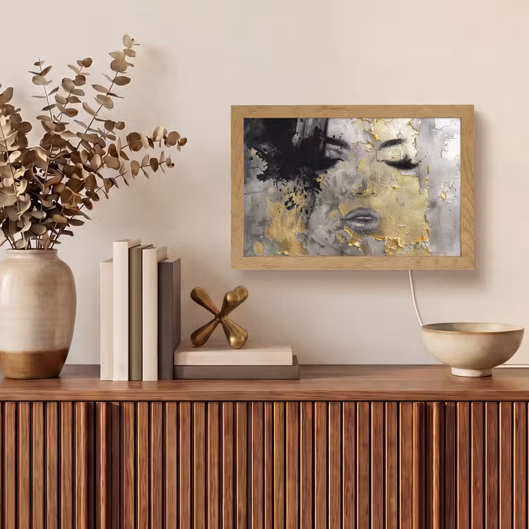 Vrouw - Kunst - Goud - Zwart Light Box met kabel (Tafellamp) klein -sfeer2