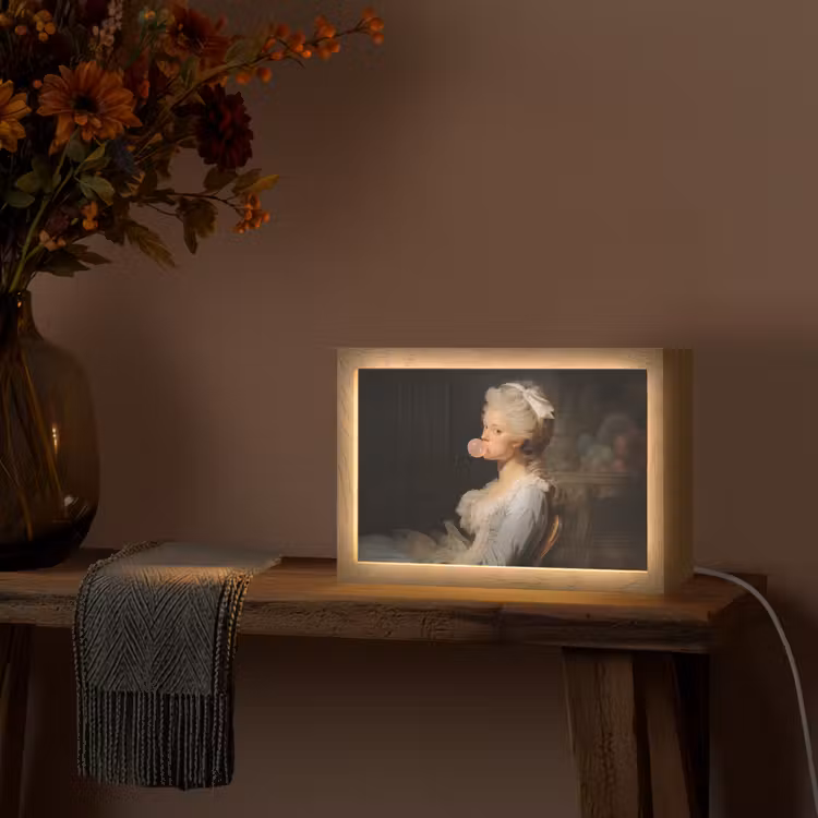 Vrouw - Barokjurk - Kauwgom Light Box met kabel (Tafellamp) klein -sfeer4
