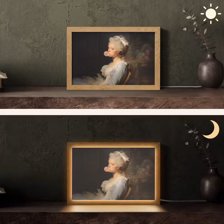 Vrouw - Barokjurk - Kauwgom Light Box met kabel (Tafellamp) klein -sfeer3