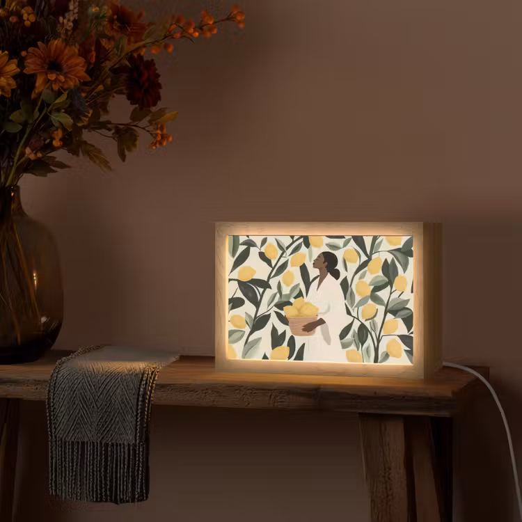 Vrouw - Mand - Citroenen - Bladeren Light Box met kabel (Tafellamp) klein -sfeer4