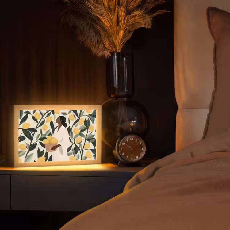 Vrouw - Mand - Citroenen - Bladeren Light Box met kabel (Tafellamp) klein -sfeer1