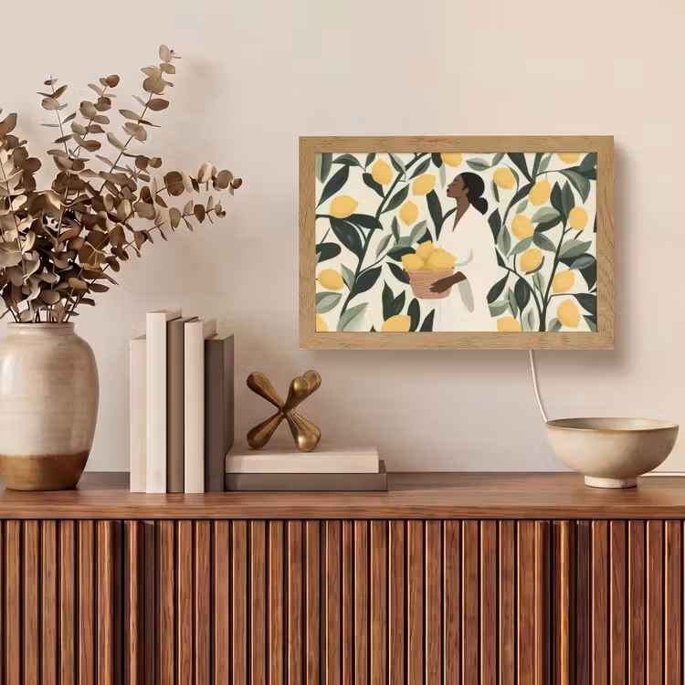 Vrouw - Mand - Citroenen - Bladeren Light Box met kabel (Tafellamp) klein -sfeer2