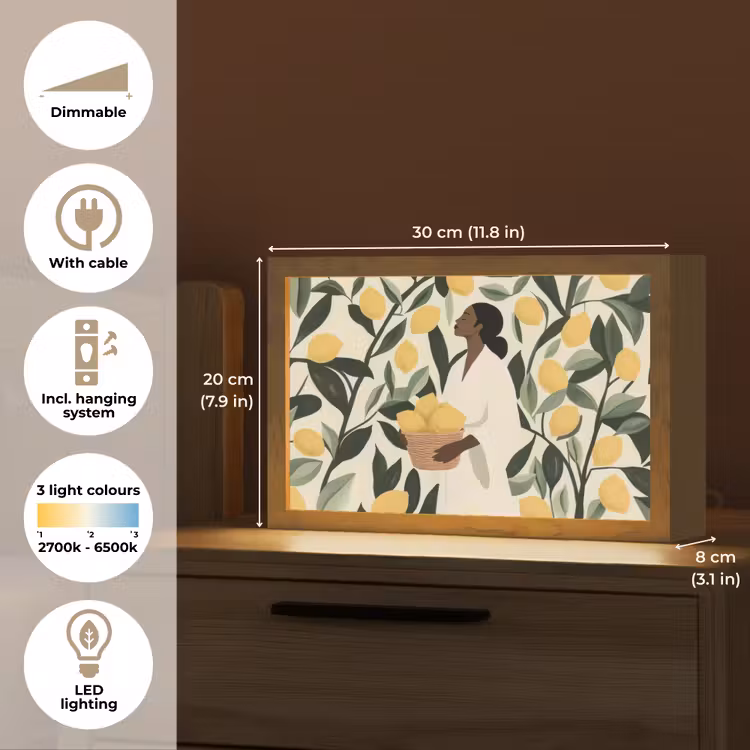 Vrouw - Mand - Citroenen - Bladeren Light Box met kabel (Tafellamp) klein -USP_EN