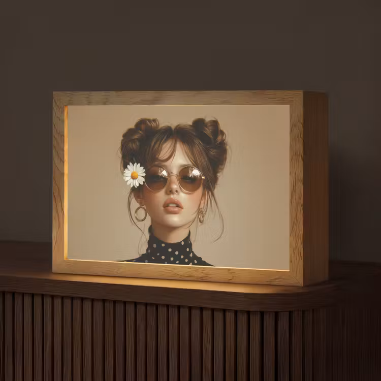 Vrouw - Beige - Bloem - Modern - Portret Light Box met kabel (Tafellamp) klein -z3d_website
