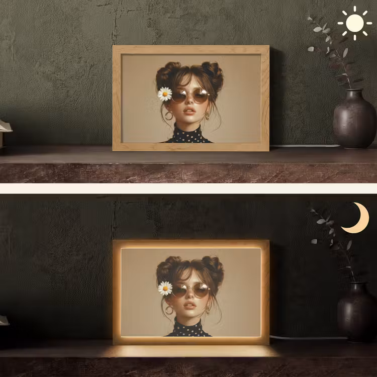 Vrouw - Beige - Bloem - Modern - Portret Light Box met kabel (Tafellamp) klein -sfeer3