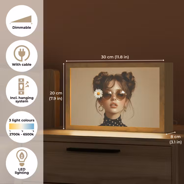 Vrouw - Beige - Bloem - Modern - Portret Light Box met kabel (Tafellamp) klein -USP_EN