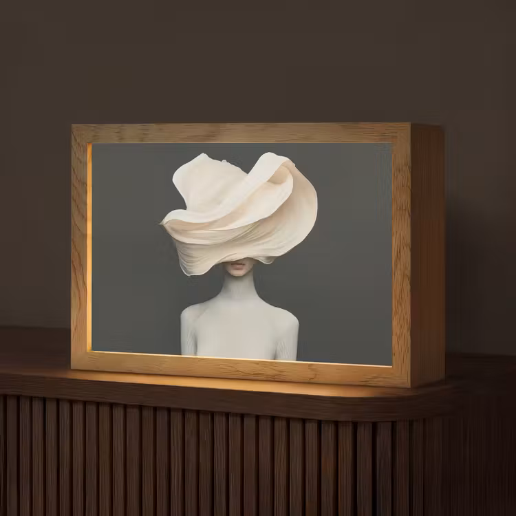 Vrouw - Beige - hoed Light Box met kabel (Tafellamp) klein -z3d_website