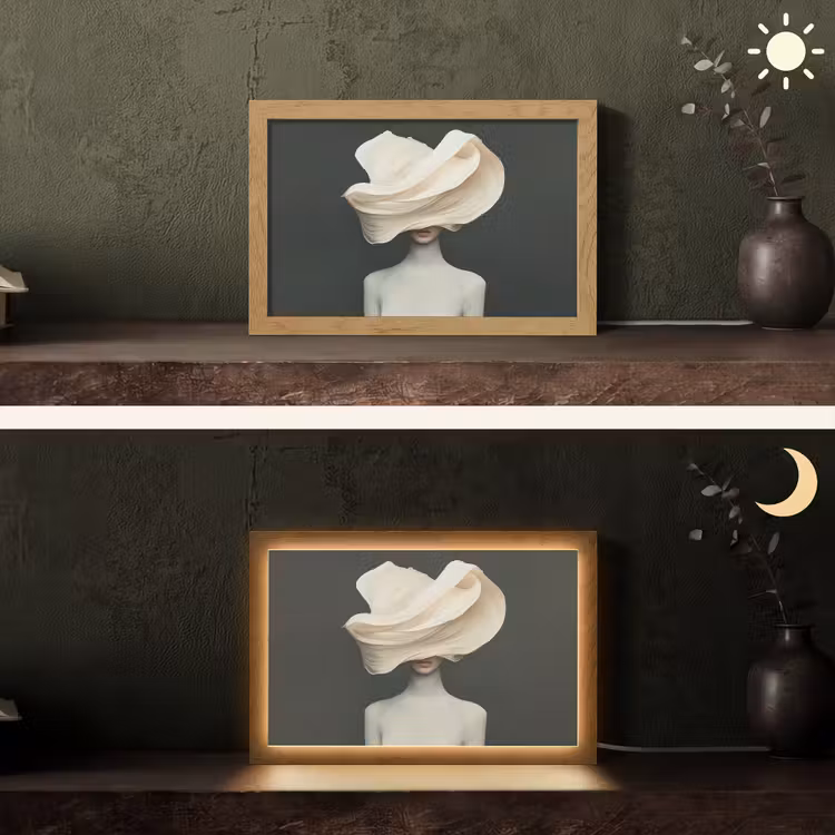 Vrouw - Beige - hoed Light Box met kabel (Tafellamp) klein -sfeer3