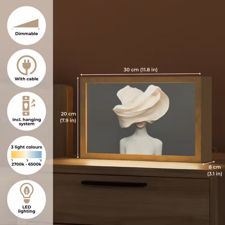 Vrouw - Beige - hoed Light Box met kabel (Tafellamp) klein -USP_EN