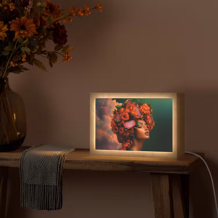 Vrouw - Drankenfruit - Rozen Light Box met kabel (Tafellamp) klein -sfeer4