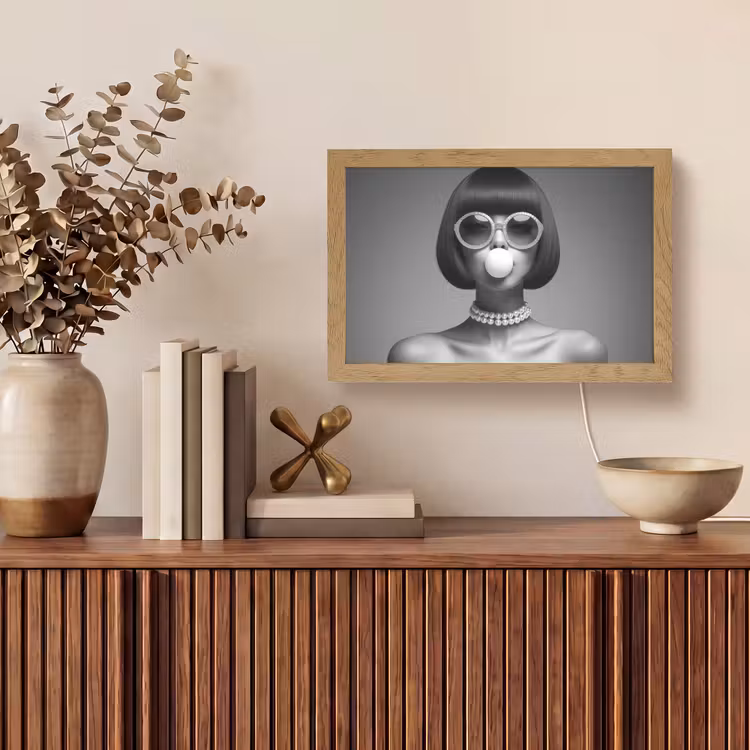 Vrouw - Zwart Wit - Ketting - Zonnebril Light Box met kabel (Tafellamp) klein -sfeer2